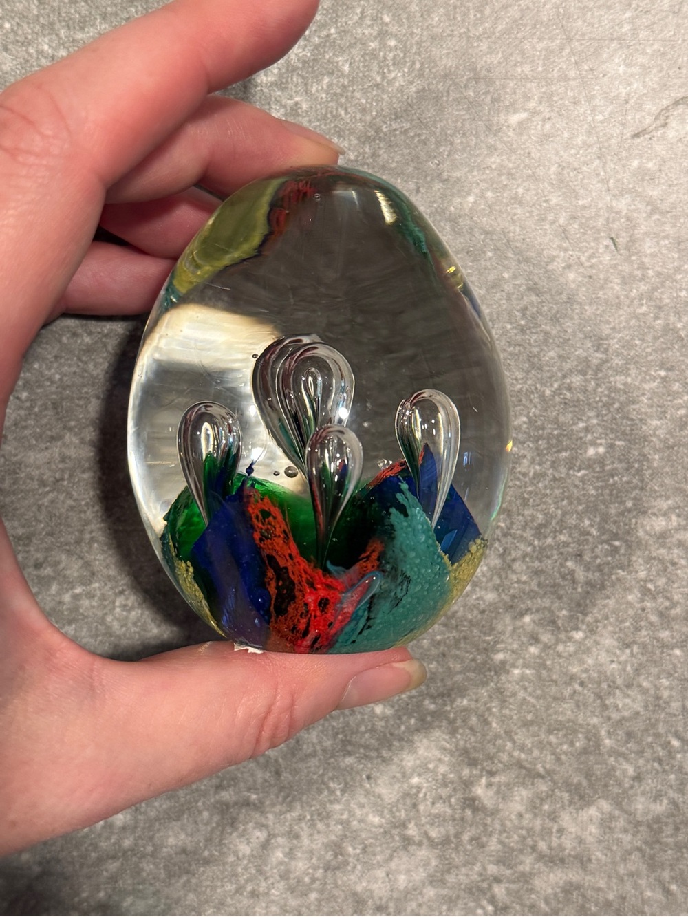 Handblown Clear Glass Paperweight with Multicolor Interior - Home Art